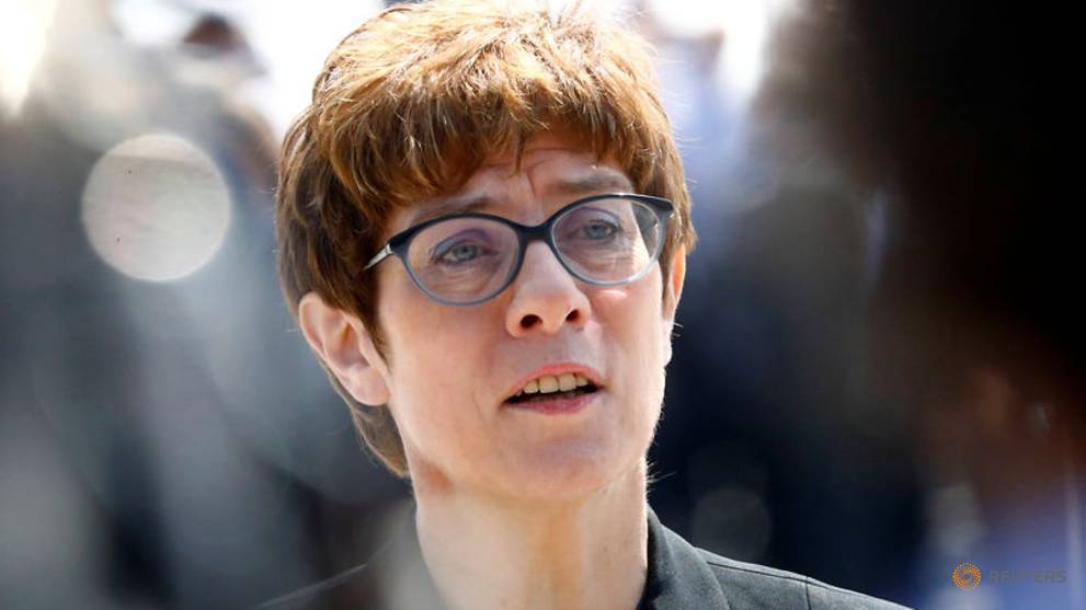 New german defense minister annegret kramp karrenbauer is welcomed at the defense ministry in berlin 1
