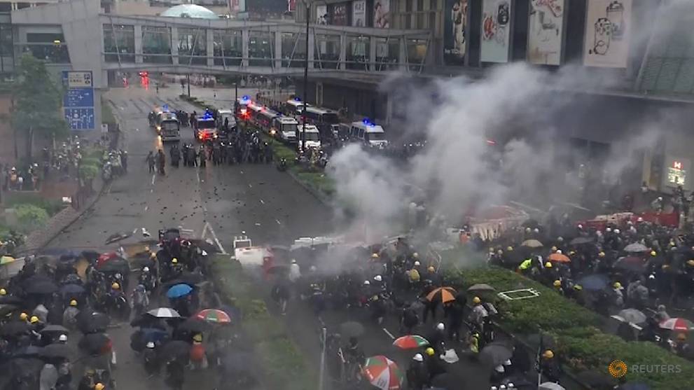 Image result for Police again fire tear gas as rioters regroup in Hong Kong