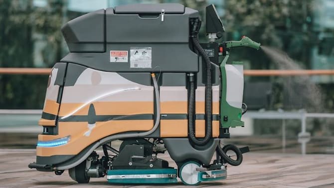 Changi airport cleaning robot with misting attachment