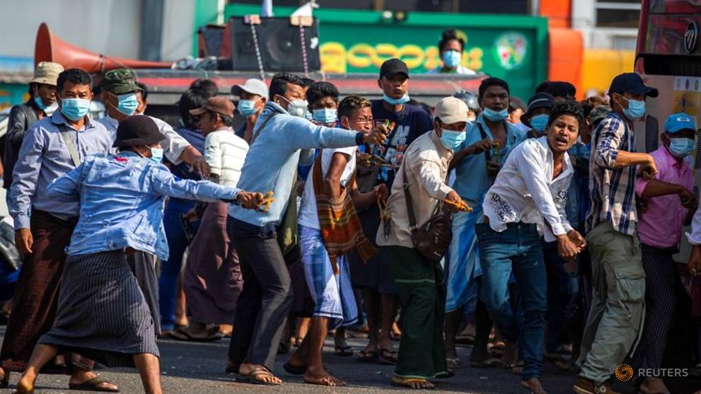 Opponents, supporters of Myanmar coup scuffle as more protests planned - CNA