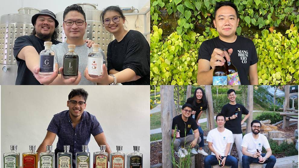 Clockwise from top left: Compendium, Niang Brewery, Off Day Beer Company and Singapore Distillery. (PHOTO: CNA)