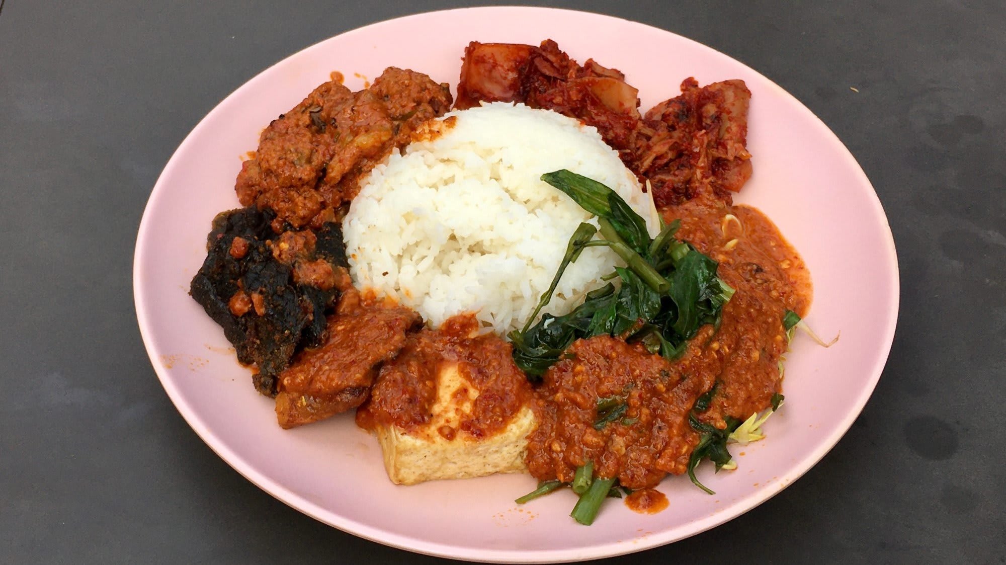 Gravy soaked nasi jenganan  nasi  rawon at Bedok Corner 